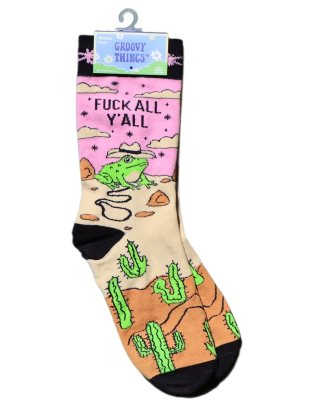 Groovy Things Women’s Pink & Tan Desert Frog Novelty Crew Socks